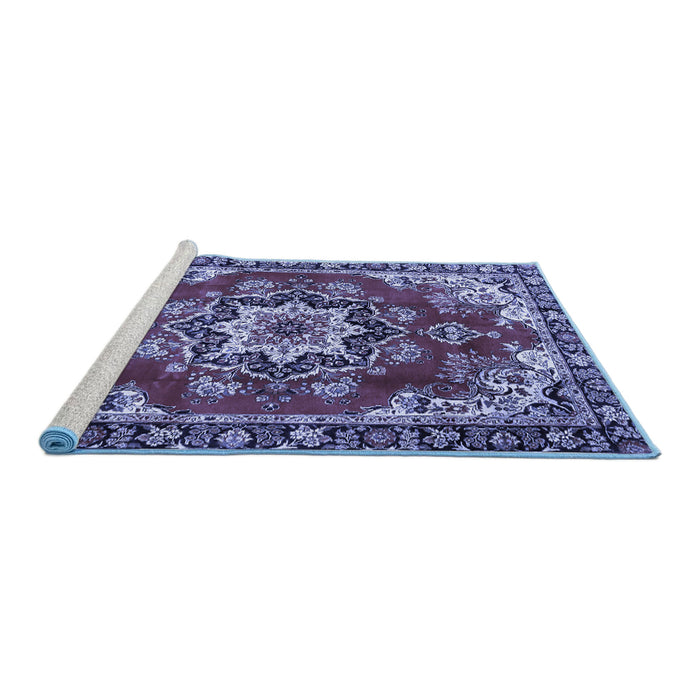 Sideview of Machine Washable Medallion Blue Traditional Rug, wshtr4354blu