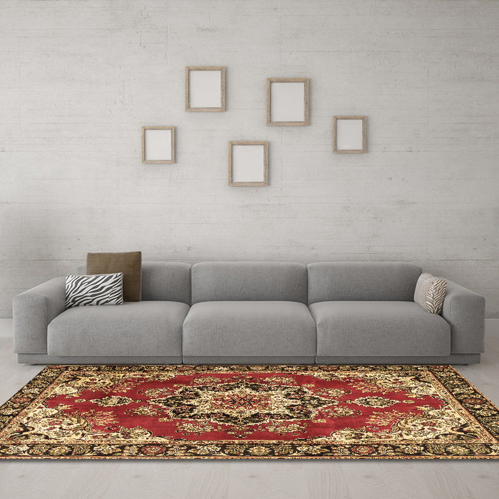 Machine Washable Medallion Brown Traditional Rug in a Living Room,, wshtr4354brn