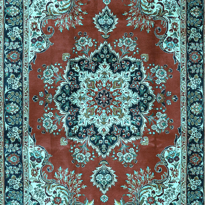 Machine Washable Medallion Light Blue Traditional Rug, wshtr4354lblu