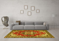 Machine Washable Medallion Yellow Traditional Rug, wshtr4354yw