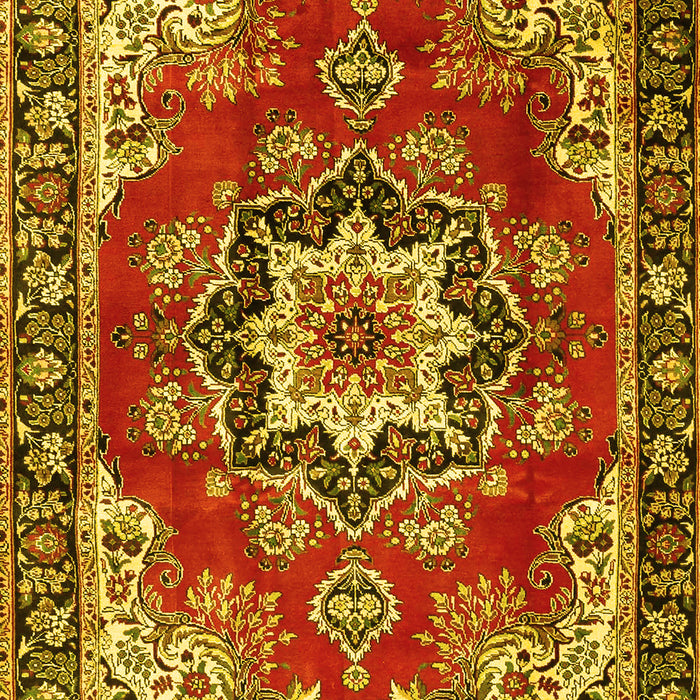 Machine Washable Medallion Yellow Traditional Rug, wshtr4354yw