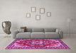 Machine Washable Medallion Pink Traditional Rug in a Living Room, wshtr4354pnk