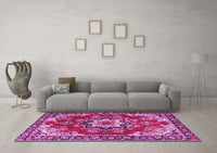 Machine Washable Medallion Pink Traditional Rug, wshtr4354pnk