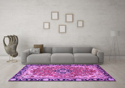 Machine Washable Medallion Purple Traditional Area Rugs in a Living Room, wshtr4355pur