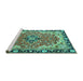 Sideview of Machine Washable Medallion Turquoise Traditional Area Rugs, wshtr4355turq