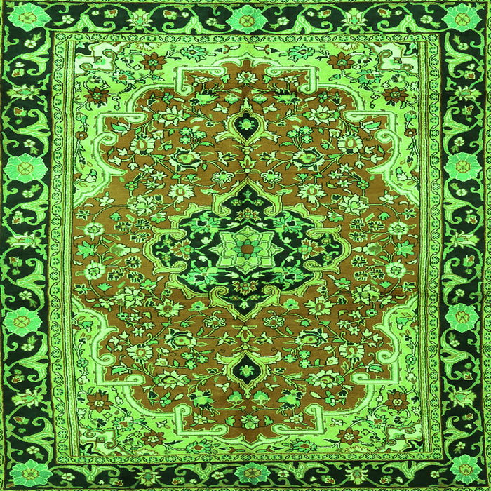 Round Machine Washable Medallion Green Traditional Area Rugs, wshtr4355grn