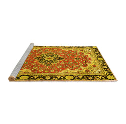Sideview of Machine Washable Medallion Yellow Traditional Rug, wshtr4355yw