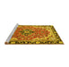 Sideview of Machine Washable Medallion Yellow Traditional Rug, wshtr4355yw