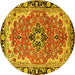 Round Machine Washable Medallion Yellow Traditional Rug, wshtr4355yw