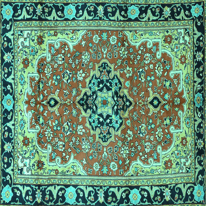 Square Machine Washable Medallion Turquoise Traditional Area Rugs, wshtr4355turq