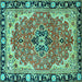 Square Machine Washable Medallion Turquoise Traditional Area Rugs, wshtr4355turq