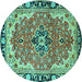 Round Medallion Turquoise Traditional Rug, tr4355turq