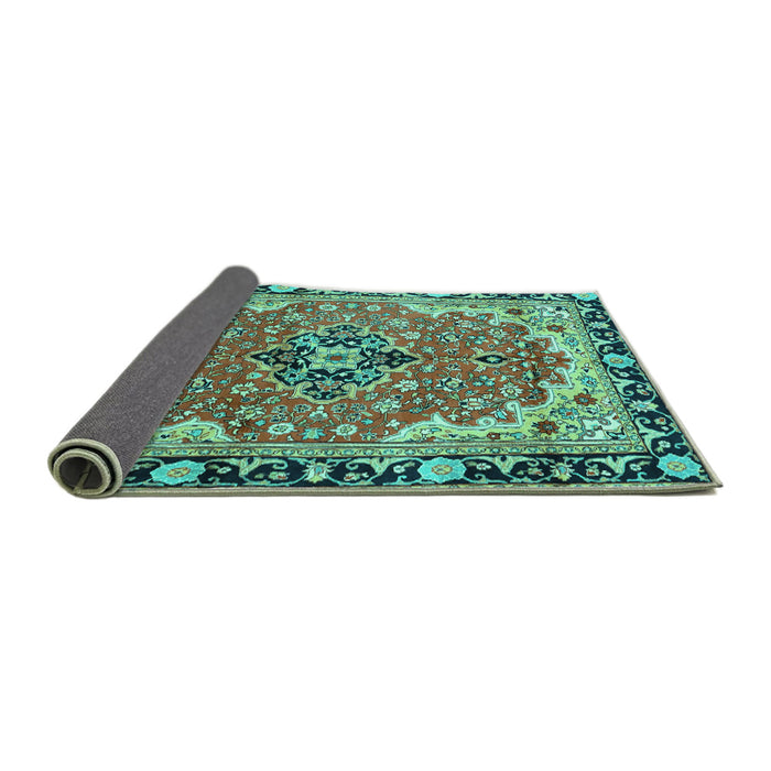 Sideview of Medallion Turquoise Traditional Rug, tr4355turq