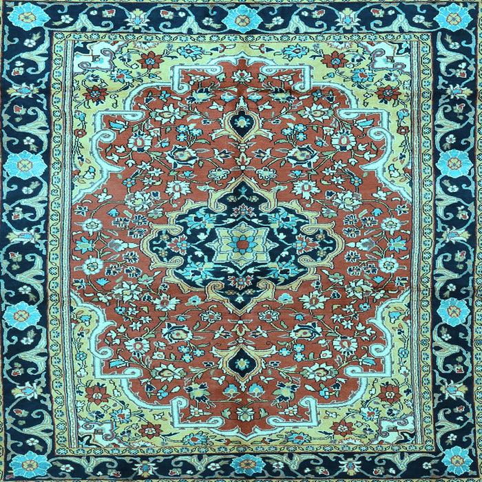 Square Machine Washable Medallion Light Blue Traditional Rug, wshtr4355lblu