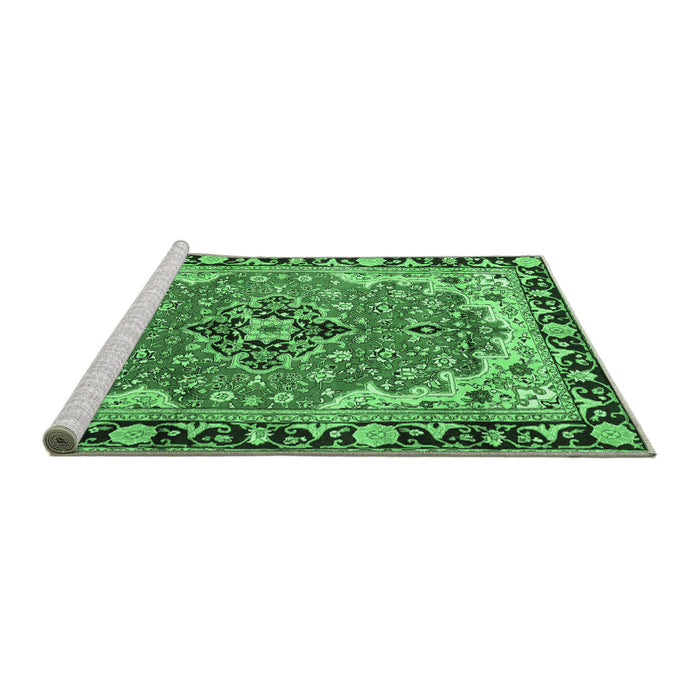 Sideview of Machine Washable Medallion Emerald Green Traditional Area Rugs, wshtr4355emgrn