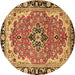 Round Machine Washable Medallion Brown Traditional Rug, wshtr4355brn