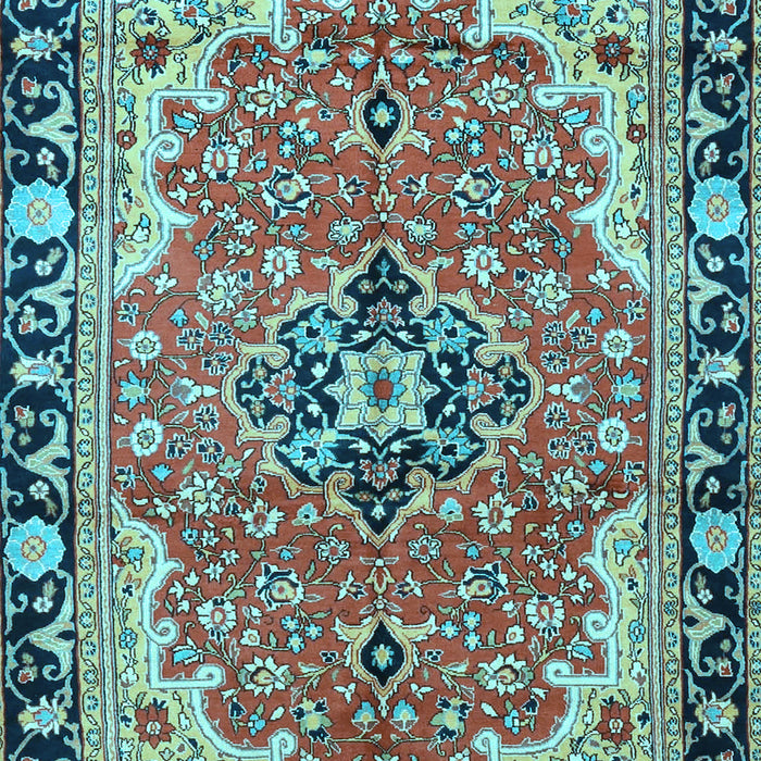 Machine Washable Medallion Light Blue Traditional Rug, wshtr4355lblu