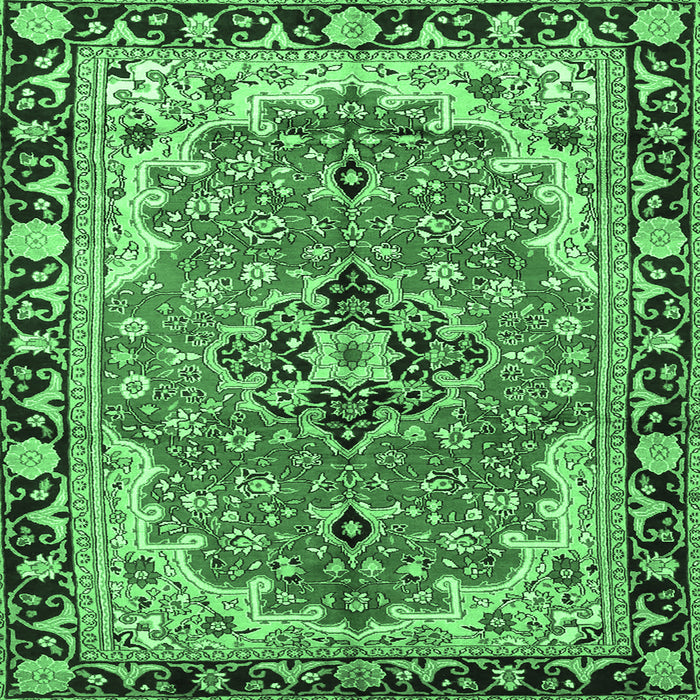 Square Medallion Emerald Green Traditional Rug, tr4355emgrn