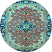 Round Medallion Light Blue Traditional Rug, tr4355lblu