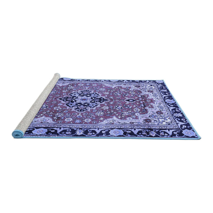 Sideview of Machine Washable Medallion Blue Traditional Rug, wshtr4355blu