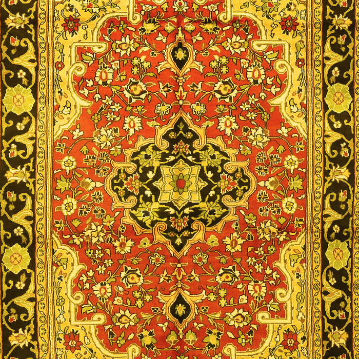 Machine Washable Medallion Yellow Traditional Rug, wshtr4355yw
