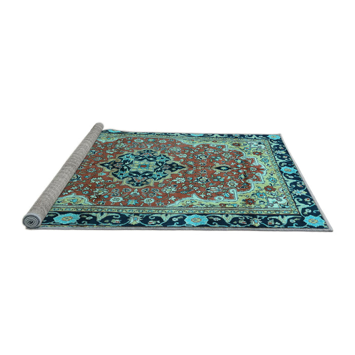 Sideview of Machine Washable Medallion Light Blue Traditional Rug, wshtr4355lblu