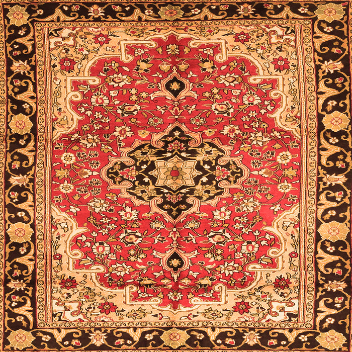 Round Machine Washable Medallion Orange Traditional Area Rugs, wshtr4355org