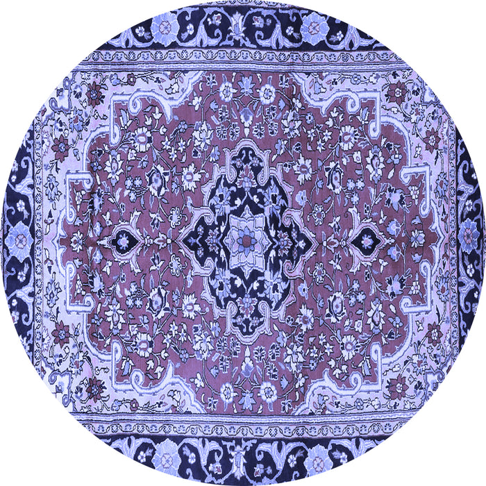 Round Machine Washable Medallion Blue Traditional Rug, wshtr4355blu