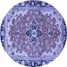 Round Machine Washable Medallion Blue Traditional Rug, wshtr4355blu