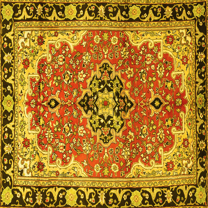 Square Machine Washable Medallion Yellow Traditional Rug, wshtr4355yw