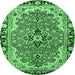 Round Machine Washable Medallion Emerald Green Traditional Area Rugs, wshtr4355emgrn