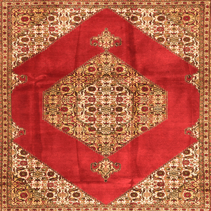 Round Machine Washable Medallion Orange Traditional Area Rugs, wshtr4356org