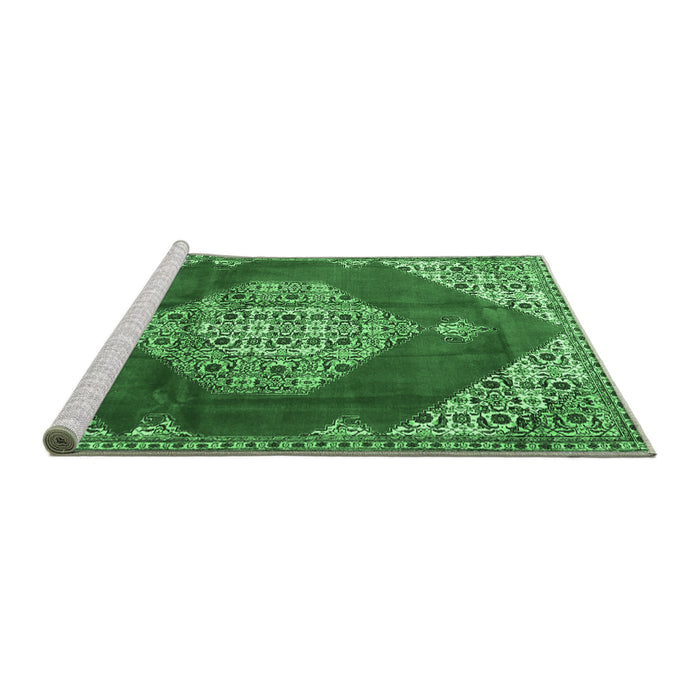 Sideview of Machine Washable Medallion Emerald Green Traditional Area Rugs, wshtr4356emgrn