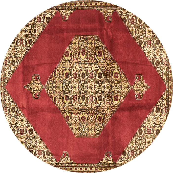 Round Machine Washable Medallion Brown Traditional Rug, wshtr4356brn