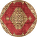 Round Machine Washable Medallion Brown Traditional Rug, wshtr4356brn