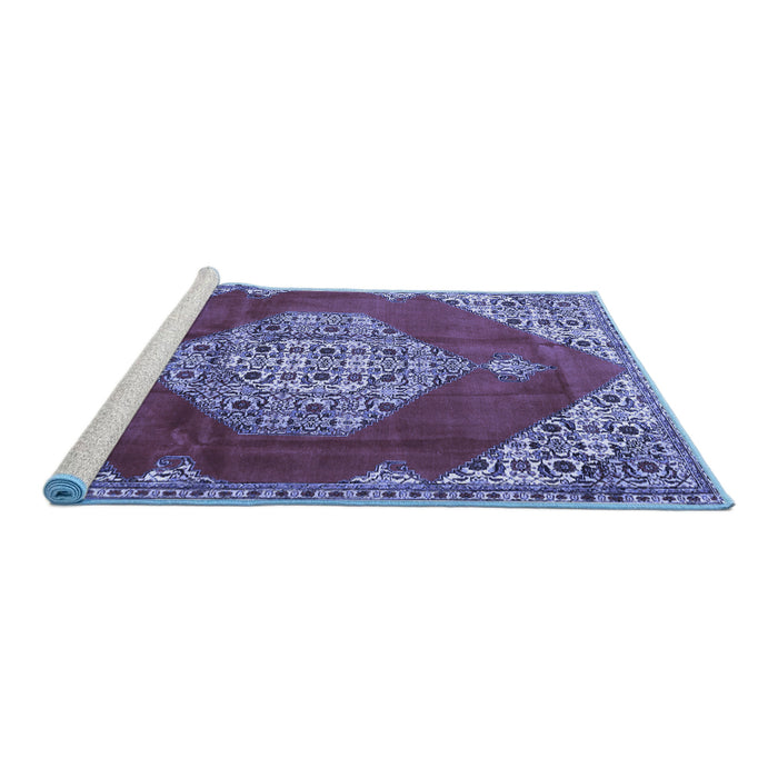 Sideview of Machine Washable Medallion Blue Traditional Rug, wshtr4356blu
