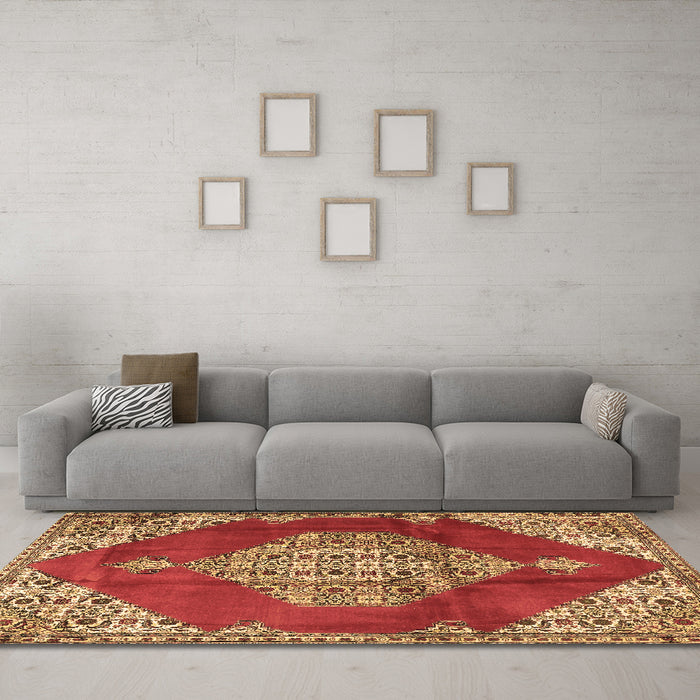 Machine Washable Medallion Brown Traditional Rug in a Living Room,, wshtr4356brn
