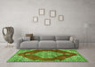 Machine Washable Medallion Green Traditional Area Rugs in a Living Room,, wshtr4356grn