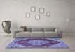 Machine Washable Medallion Blue Traditional Rug in a Living Room, wshtr4356blu