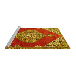 Sideview of Machine Washable Medallion Yellow Traditional Rug, wshtr4356yw