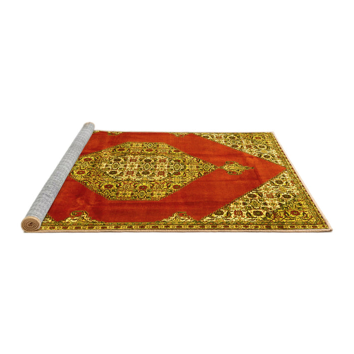 Sideview of Machine Washable Medallion Yellow Traditional Rug, wshtr4356yw