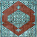 Square Machine Washable Medallion Light Blue Traditional Rug, wshtr4356lblu