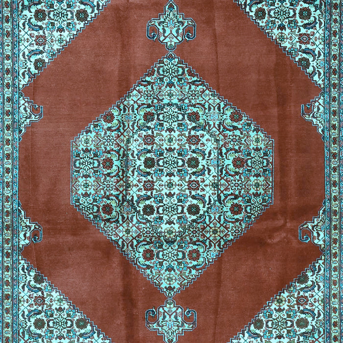 Machine Washable Medallion Light Blue Traditional Rug, wshtr4356lblu