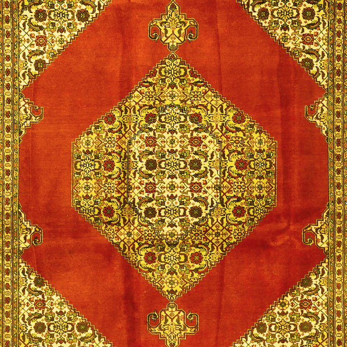 Machine Washable Medallion Yellow Traditional Rug, wshtr4356yw