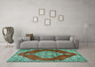 Machine Washable Medallion Turquoise Traditional Area Rugs in a Living Room,, wshtr4356turq