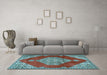 Machine Washable Medallion Light Blue Traditional Rug in a Living Room, wshtr4356lblu