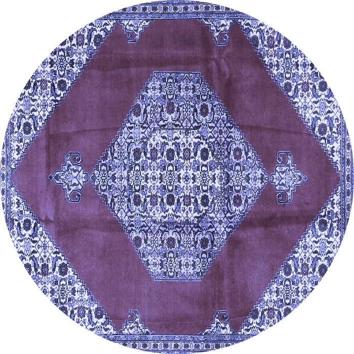 Round Machine Washable Medallion Blue Traditional Rug, wshtr4356blu