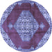 Round Machine Washable Medallion Blue Traditional Rug, wshtr4356blu