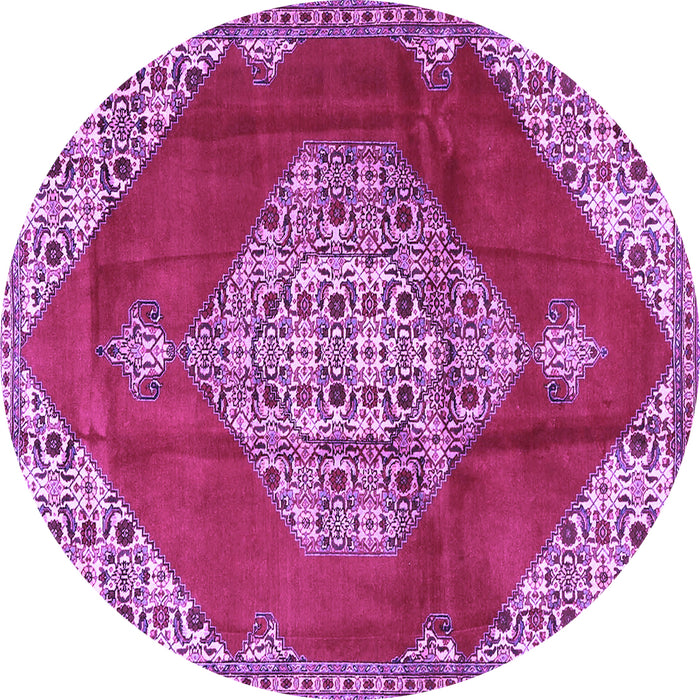Round Machine Washable Medallion Purple Traditional Area Rugs, wshtr4356pur