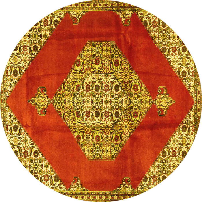 Round Medallion Yellow Traditional Rug, tr4356yw